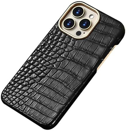 PuRoxx Magnetisch Hülle für iPhone 15 Pro Max/15 Pro/15 Plus/15, Metall Kamera Objektiv Schutzhülle, High-End Luxus Natürlich Echtleder Handyhülle,D,15
