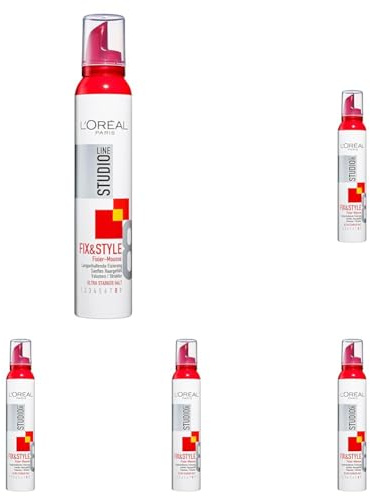 L'Oréal Paris Studio Line Schaumfestiger, Volumen und Struktur, 24 h ultra-starker Halt, Kein Verkleben, Fix&Style Fixier-Mousse, 1 x 200 ml (Packung mit 5)