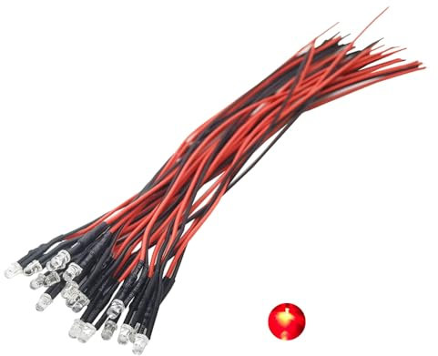 20pcs 12 Volt 3mm Vorverdrahtete rotes Blinkende LED-Lichter, die Dioden 1.5Hz einfarbige blinkende 7.9 Zoll DC 12v LED-Licht-klare Linse ausstrahlen Kleine LED-Lampen DIY Beleuchtungsprojekte