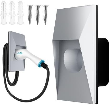 EVPEIWE Typ 2 Wandhalterung EV-Ladegeräthalterung, Ladekabel Wandhalterung für Typ 2 Elektrofahrzeuge, Kabelhalterung Wallbox Kabelhalter für IEC-62196 EVs, Typ 2 Ladekabel Steckerhalter(Silber)
