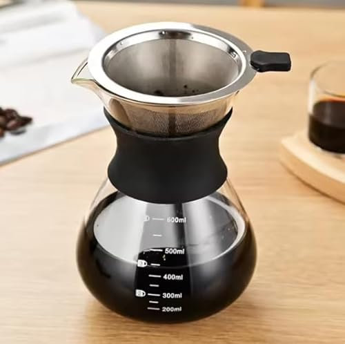 Generisch Pour Over Kaffeebereiter 600ml,Kaffeemaschine, Kaffeebrüher für Filterkaffee,kaffeefilter, Permanentfilter, Kaffeedrip-Brauer (600ml)