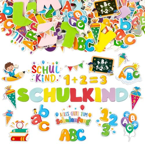 BETESSIN 290 Stk. Schuleinführung Aufkleber Schaumstoff Sticker Schulkind für Mädchen Jungen Eindlich Schulkind Buchstaben Zahlen Aufkleber Moosgummi Sticker zum Basteln Schulanfang Einschulung Deko