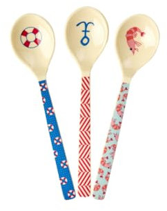 Rice Teelöffel 3er-Set Rettungsring Krabbe Anker Motiv Geschirr Melamingeschirr Kindergeschirr Kinder Camping BBQ Picknick Bruchsicher BPA-frei Wiederverwendbar Plastikgeschirr