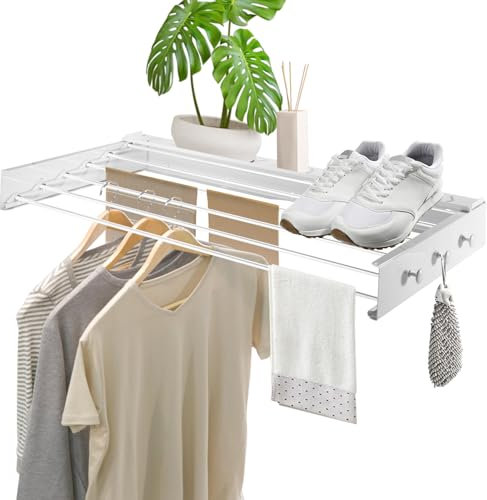 Wäschetrockner Wand, Wäscheständer Wandmontage, 100cm Wäscheständer zum Ausziehen Wand für Badezimmer, Balkon, Terasse, platzsparend Wandwäschetrockner ideal für Indoor & Outdoor (Weiß - 100cm)