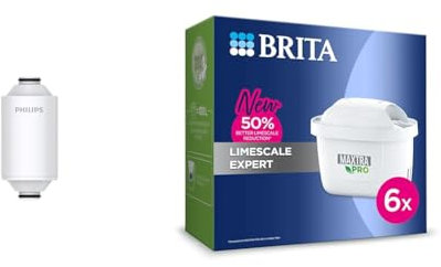 Philips Water - Shower Filter Cartridge, Remove Chlorine and impurities, Filtration Capacity: 50,000 & BRITA MAXTRA PRO Limescale Expert Water Filter Cartridge 6 Pack (NEW) - Original BRITA refill