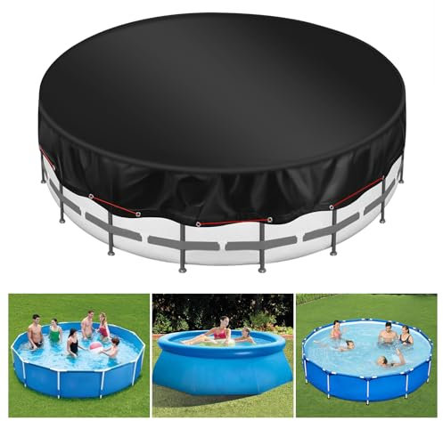Teruntrue 14Ft Round Pool Cover for Above Ground Pool Cover, Swimming Pool Cover Oxford Fabric Pool Covers with Accessories, Waterproof, Keeps Out Debris, Winter Pool Cover (Black)