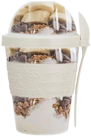 SAFRI 600ml Over Night Oats Container Reusable Yogurt Cups 100% BPA Free Breakfast On The Go Cereal Yogurt Pot with Lids and Spoon (White)