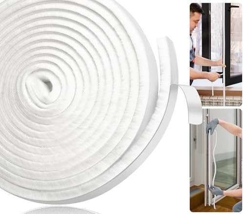 Joaercs Window Draft Excluder, Draught Excluder for Doors, 10Meters(L) x 9mm(W) x 9mm(T) Self-Adhesive Brush Seal Strip, Stop Draught for Doors, Window, Wardrobe, White