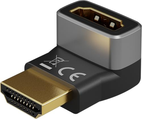 goobay - Adaptador angular HDMI 90° vertical/enchufe angular 8K @ 60 Hz y 4K @ 120 Hz Enchufe HDMI a toma HDMI Adaptador de extensión de 48 Gbits/HDR, ARC, chapado en oro, 72009