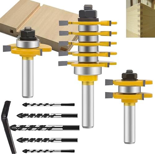 MAYLINE Router Bit Set 1/2 Inch Shank 3 PCS, Woodwork Milling Groving Cutter Router Bits Sets Tongue Groove Rail Stile Wood Miter Cabinet CNC Cutting Tool for Doors Table (NO-04)