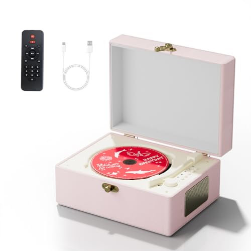 Yintiny Time Music Box lettore CD con altoparlanti; trasmettitore Bluetooth; regalo festival; lettore BGM per la decorazione domestica (rosa)