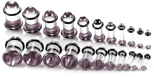 Twolobes 12Pcs/10Pcs/6Pcs Single Flare Glas Stretching Kits Kurz konischer Expander mit Gummi O-Ringen, 1,6-12mm (14G-00G) Vollgröße Ohrmasser Tunnel Stecker, 6 Farben Zylindrischer Körper Piercing