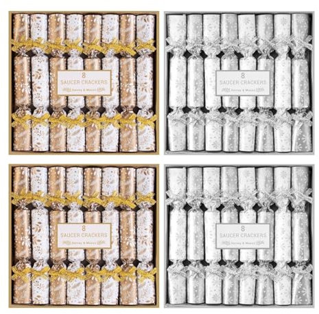 YöL 32 Mini Saucer Christmas Crackers Afternoon Tea Breakfast Xmas Table Decoration Gold Silver Party Floral