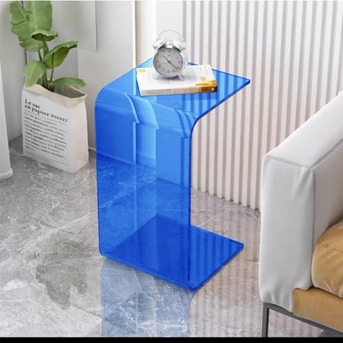 C-Tisch, Beistelltisch aus Acryl, C-förmiger Nachttisch für Schlafzimmer, transparenter Beistelltisch für Wohnzimmer, Schlafzimmer, Terrasse und Büro (Farbe: Blau, Größe: 11,8 * 25,6 Zoll (30 * 65 cm)
