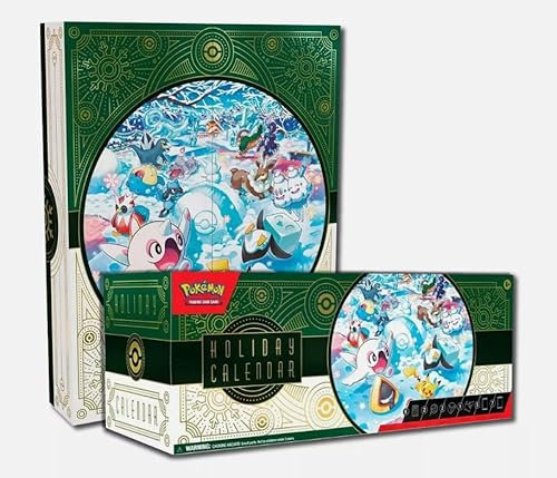 TCG Pokemon Mega Adventskalender 2024 ENGLISCH + Heartforcards® Versandschutz Inklusive 5 Sammelkarten Booster, 7 Mini-Booster, 8 Promo-Karten, Sticker & mehr!