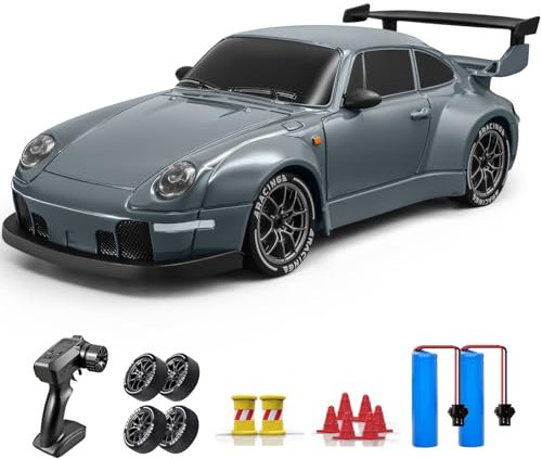 ACAMMZAR RC Drift Car, 1:24 Remote Control Car for Kids, 20KM/H 4WD High Speed RC Cars with LED Lights, Two Batteries, Extra Drifting Tires, Vehicle for Adults Boys Girls