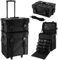 2 in 1 Kosmetikkoffer, Abnehmbarer Kosmetikkoffer Trolley mit Rollen und Deichsel, Friseurkoffer mit 8 Schubladen, Nagel Koffer, Make Up Koffer für Friseure, Maskenbildner und Maniküre, Schwarz