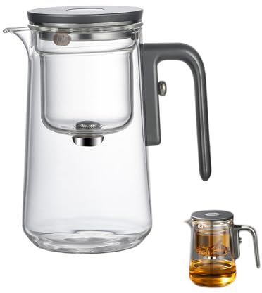 Tea Pot Enchanti-Teekanne, Enchantipot Magic Tea Pot Magische Teekanne mit Wassertrennung, Press Control Magic Tea Pot with Wooden Handle (600 ml - Grau)