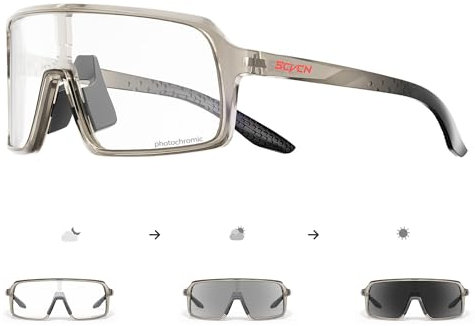 SCVCN Fahrradbrille Selbsttönend für Herren Damen photochrome Sport Sonnenbrille Klar Rennrad Brille TR90 Rahmen Schnelle Radfahren MTB Radbrille mit UV400 Schutz Sportbrille für Laufen Fahren