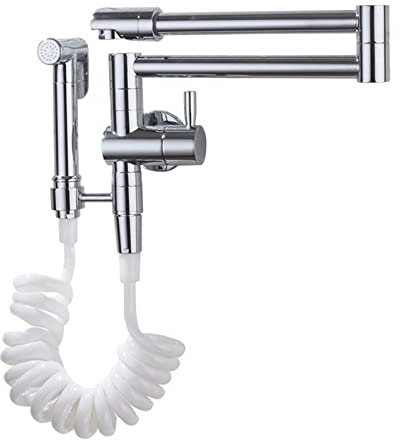 Klappbarer Küchenhahn mit Topffüller und Sprüher, an der Wand montierter einzelner Kaltwasserhahn für die Küche mit doppeltem Schwenkarm, moderner einziehbarer Topffüllerhahn aus Messing mit einem Gr