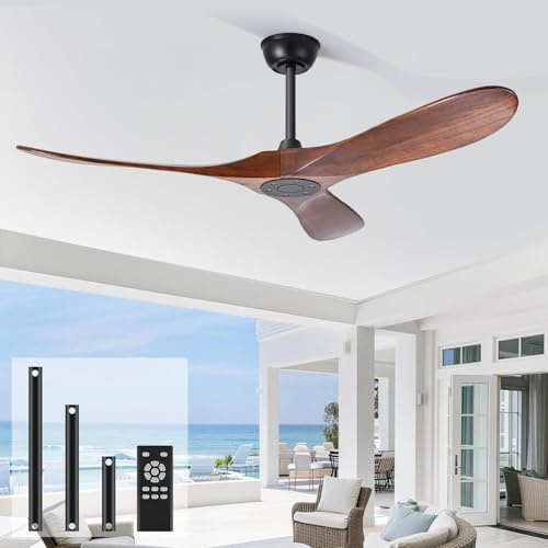 heimo Deckenventilator, 183 cm, ohne Licht, für den Innen- und Außenbereich, 3-Blatt-Deckenventilator aus Holz, ohne Licht, für Terrasse, Wohnzimmer, Schlafzimmer, extra groß