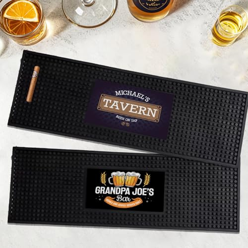 Personalisierbare Barmatte, rutschfeste PVC-Gummi-Barmatte, bunt Bedruckt, individueller Barname, Küchen-Auslaufmatte, Whisky-Untersetzer für Getränke, Geschenke für Barkeeper (Schwarz)