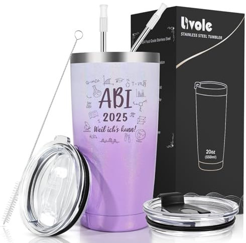 Livole Abi Geschenk 2025, Abitur 2025 Geschenke Mädchen - Abi 2025 Weil Ichs Kann! - Schulabschluss Geschenke, Prüfung Bestanden Abschluss Geschenk, 600ml Thermobecher, Kaffeebecher to go
