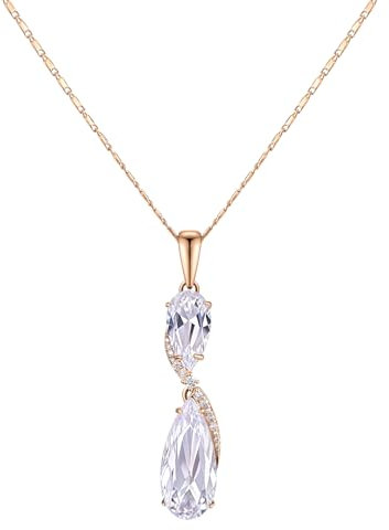 TIMEMATRIX Water Drop Pendant Necklace, 18K Gold-Plated Brass with White Cubic Zirconia