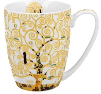 DUO ART GALLERY Klassischer Becher 360 ml TREE OF LIFE Ecru inspired by Gustav Klimt New Bone China Porzellan