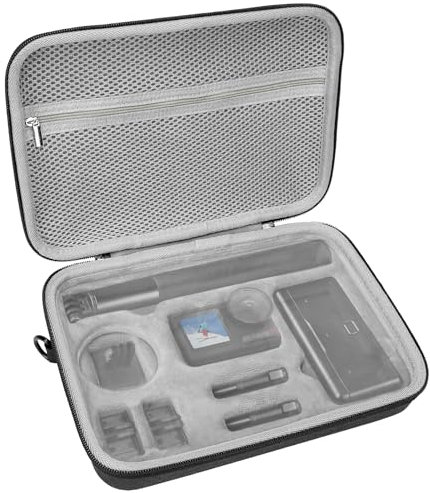GEEKRIA Action Camera Protective Case Carrying Case, Compatible with DJI Osmo Action 5 Pro/4/3 Action Camera, Travel Storage Bag with Cable Storage (Dark Grey)
