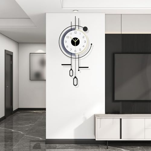 GSWBO Moderne Große Wanduhr,Minimalistisch Kreativität Dekorative Wanduhren mit Ablagetisch, Metall stille Wanduhren für Wohnzimmer, Küche, Schlafzimme