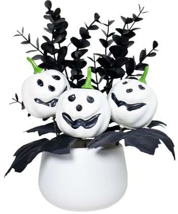 Baoblaze Centrotavola di Zucca di Halloween, Pianta Artificiale in Vaso, Regalo di Halloween per, Festa Al Chiuso, Bianco