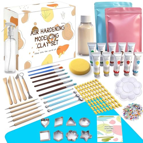 REDKNOT DIY Ton Töpferset für Zuhause Kreative Töpfer Set Starterset Basteln und Töpfern mit Werkzeuge und Schimmel Töpfern Keramik Geschenke für Anfänger Erwachsene
