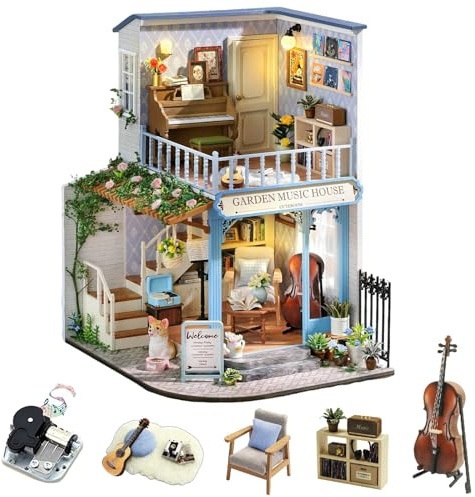 CUTEROOM DIY Miniatur Puppenhaus Kit – Kreatives 3D-Holzmodell mit LED-Beleuchtung und Musikbewegung, Geschenke & Deko – Glücksmelodie