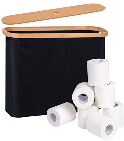 Toilettenpapier Aufbewahrung mit Bambusdeckel, Stehend Klopapier Aufbewahrung Box, WC-Papier Badezimmer Organizer, für Badezimmer Organizer & Organisation, für 12 Papierrollen, Schwarz