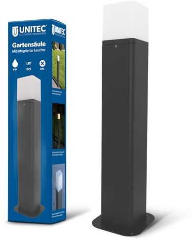 Unitec Gartensäule mit Leuchte, zur Beleuchtung des Außenbereichs, aus Aluminium, IP54, E27, 50 x 12 x 12 cm, anthrazit