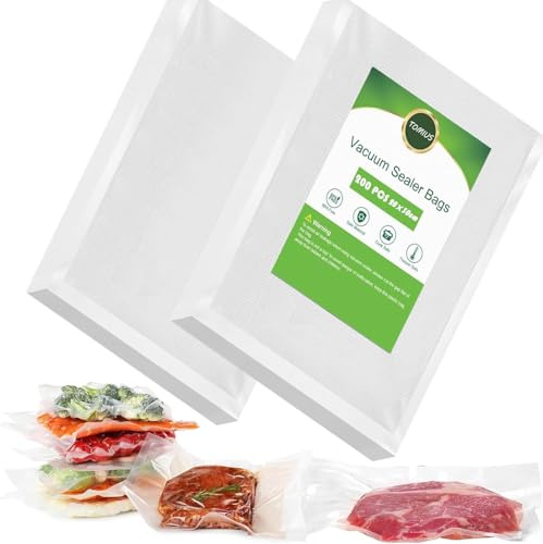 TOMIUS 200Pcs Vacuum Sealer Bags for Food 20x30cm Embossed Vacuum Food Sealer Bags Pre Cut Duty Great Cooking Bags for Food Vac Storage or Sous Vide Cooking