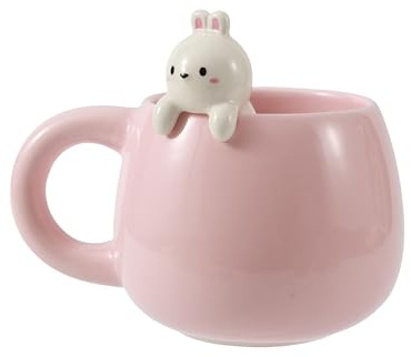 I-TOTAL - Keramikmugg med djur i keramik på kanten, 450 ml te- eller kaffekopp (BUNNY)