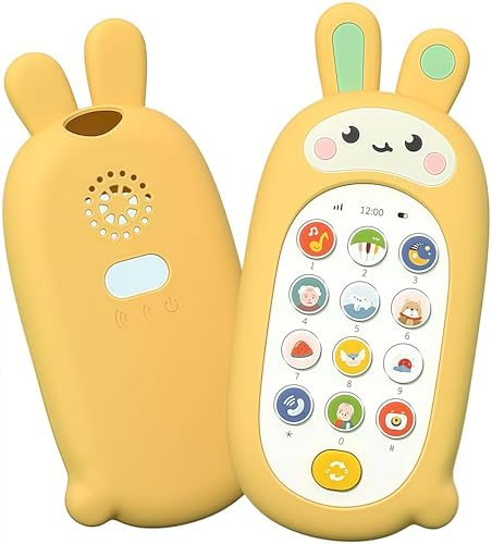 Jouet Téléphone Bébé 1 an, Téléphone Enfant Musical avec Mélodies, Faux Smartphone Bébé Éducatif, Cadeau Anniversaire 1 an Fille Garçon 6 9 12 18 Mois (Jaune)