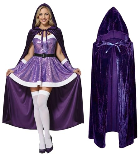 Pinkgarden Mantello in velluto con cappuccio per adulti, mantello unisex per Halloween, costume da strega, costume lungo con cappuccio, per feste e travestimenti