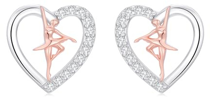 Flpruy Ballett Ohrringe Damen 925 Sterling Silber Herz Ohrstecker mit Tänzerin Ballerina Schmuck Geschenk für Frauen Mädchen