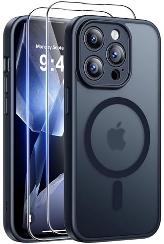 Qasyfanc für iPhone 13 Pro Max Hülle mit 2 Schutzfolie, Vollständiger Kameraschutz, Magnetisch Handyhülle Kompatibel mit MagSafe, Transluzente Matt Rückseite Kratzfest Stoßfest Schutzhülle Schwarz