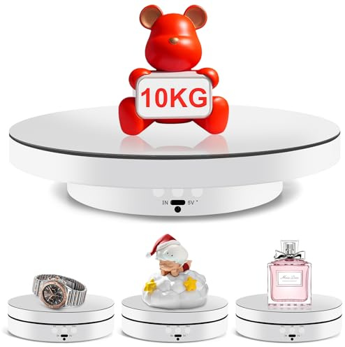 YGVQN Elektrischer Drehteller 360°, 2in1 Motorisierter Drehständer Display-Tisch zur Präsentation von Schmuck, Uhren, digitalen Produkten, Perfekt für Videos & Social Media Content (Weiß)