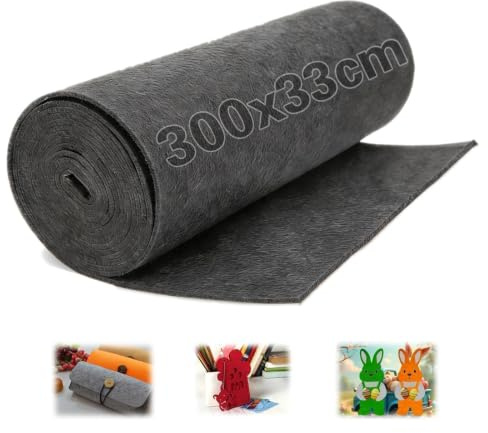 Ezitruz Filzstoff Dunkelgrau, Filz Meterware 300×33 cm, Filz 3 mm Dick, Filzrolle Filzmatten zum Fuschneiden Bastelfilz Polyester für DIY Basteln Aufbewahrungstasche Filzunterlage Patchwork Stickfilz