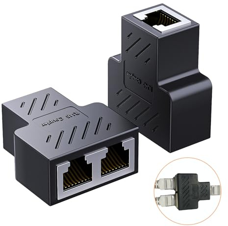 Jetstream 2 Stück LAN Splitter 1 auf 2 Gleichzeitig Adapter, RJ45 Kupplung 1 auf 2 Gleichzeitig Adapter, LAN Splitter Verteiler, kompatibel mit Cat5 bis Cat8, Router, Computer und Andere Geräte