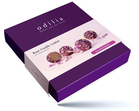 odilia Bio Rosa Vanille Trüffel – vegane Schoko Trüffel mit Datteln gesüßt – ohne raffinierten Zucker – glutenfrei – handgefertigt in Deutschland - 9er pack, 135g
