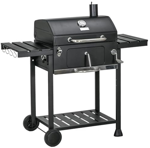 BBQ Charcoal, Xl Portable Charcoal BBQ Grill BBQ Stand With Wheels And Folding Table, Warming Rack For Home Garden Cooking