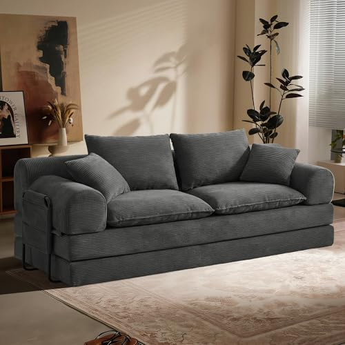 Vipbear Schlafsofa 201cm Breit, Boneless Couch mit Schlaffunktion Cord Sofa