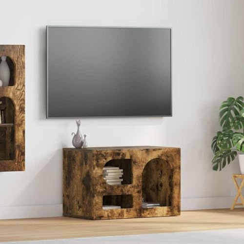 Cartvyn TV-Schränk Geräucherte Eiche Holzwerkstoff 60 x 35 x 40 cm mit 3 Regalen modernes Lowboard Wohnzimmer Sideboard mit Stauraum und vielseitigem Design für TV und Deko