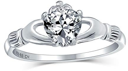 Personalizza Anello Claddagh con Cuore e Corona Promessa di Amicizia Irlandese Celtica con Zirconi per Sorella di Confraternita BFF per Donne e Adolescenti in Argento Sterling .925 Personalizzabile